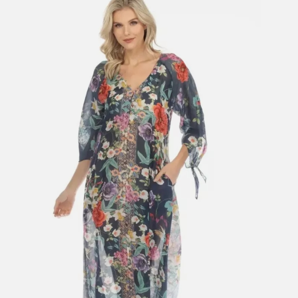 Johnny Was Sunrise Swim Caftan Coverup Cotton Silk, Resort Style CSW0522A NWOT